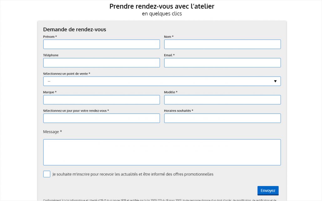 Formulaire De Prise De Rendez-vous Atelier | Francepronet